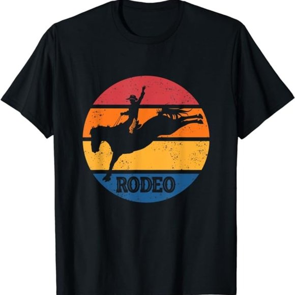 Rodeo Bull Horse Riding Equestrian Western Cowgirl Cowboy T-Shirt - Picture 1 of 2